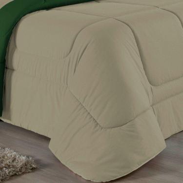 Imagem de Kit Edredom Dupla Face + Jogo De Lençol Casal Nobre 6 Peças Malha 100% Algodão - Avelã / Verde-bandeira