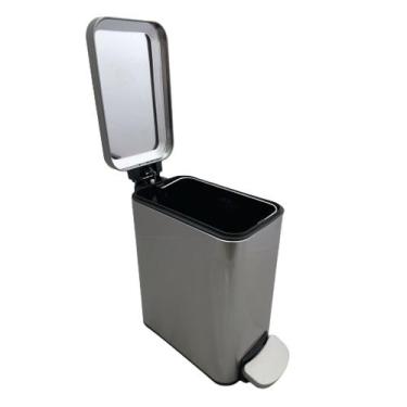 Imagem de Lixeira Retangular Slim 6 Litros com Pedal Inox Branco Preto Cozinha B