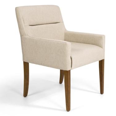 Imagem de Poltrona Base Madeira Angel C129 Linho Bege Claro Domi