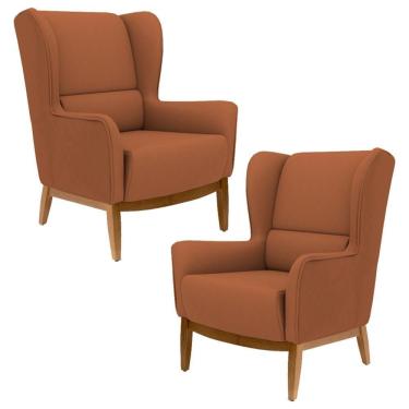 Imagem de Kit 2 Poltronas Base Manu Madeira Milena B262 Veludo Telha