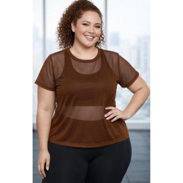 Imagem de Camiseta de Tule Plus Size Transparente para Treino e Yoga-Feminino