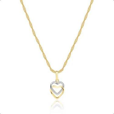 Imagem de Cordão Colar Feminino Ouro 18k 40cm + Pingente Coração - Dreamfactoryj