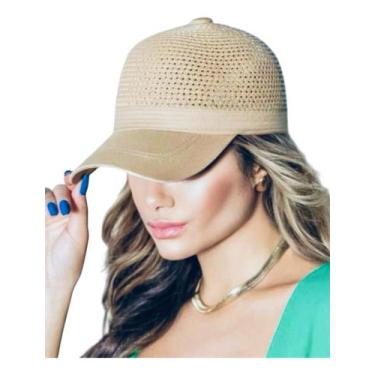 Imagem de Boné De Praia Feminino Palha Sintética Praia Sol Mar Verão - TKM, Bege