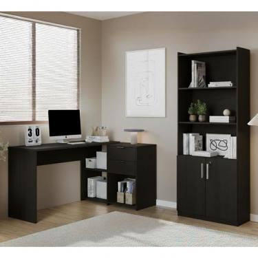 Imagem de Conjunto Para Escritorio Com Mesa Em L Nt2060 E Armário Multiuso Preto Notável Móveis