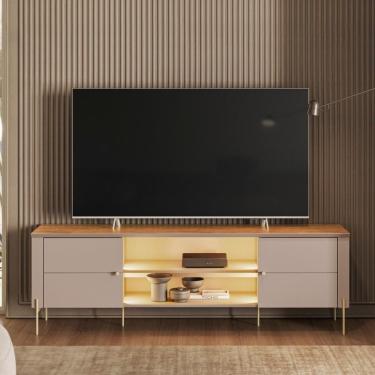 Imagem de Rack Para Tv Com Nichos Abertos E Pés De Metal Grigio Fosco Canela