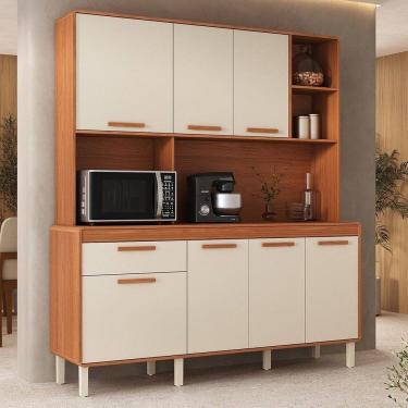 Imagem de Cozinha Compacta 7 Portas 1 Gaveta 180cm com Nicho Dunas Itatiaia Cinamomo / Off White
