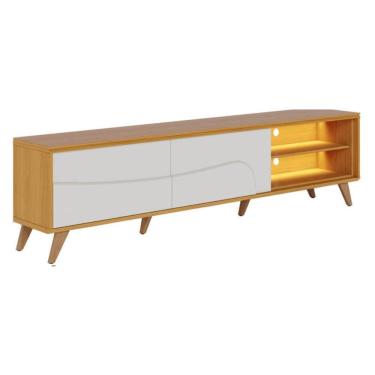 Imagem de Rack Bancada Para TV 75 Pol 217 cm Amalfi Com Led Pes Madeira CLB