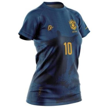 Imagem de Camiseta Baby Look Filtro UV Brasil Canarinho Azul Cristo Redentor-Feminino