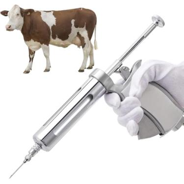Imagem de Pistola de seringa para gado de aço inoxidável 50ml para gado, injetor semiautomático ajustável para animais - injeção contínua de vacina veterinária para cabra, porco, vaca