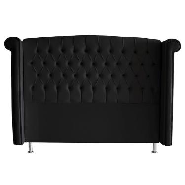 Imagem de Cabeceira Luxo Para Cama Box Queen Madeira Eucalipto Suede Preto Capitonê Do Lar Móveis e Decoração