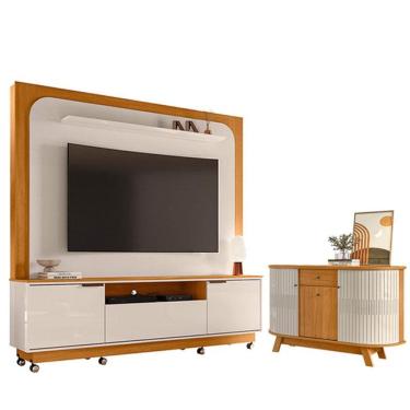 Imagem de Estante Home Theater Nilo Com Rodízios Com Aparador Para Sala Buffet Monza Cinamomo Off...