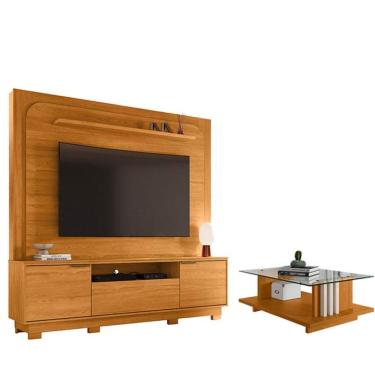 Imagem de Estante Home Theater Nilo Com Pés Cinamomo Com Mesa De Centro Frizz Cinamomo Off White...