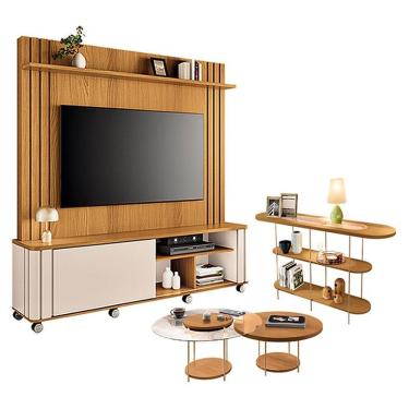 Imagem de Estante Home Theater Trinus Cinamomo Off White Com Kit Mesa De Centro Sky E Aparador In...