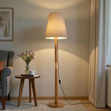 Imagem de Abajur Luxo de Chão Retrô Luminária de Piso Pés Madeira com Cúpula Tec