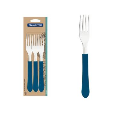 Imagem de Jogo de Garfos de Mesa Tramontina Inox Leme 3 Peças, Azul Oceano, 3