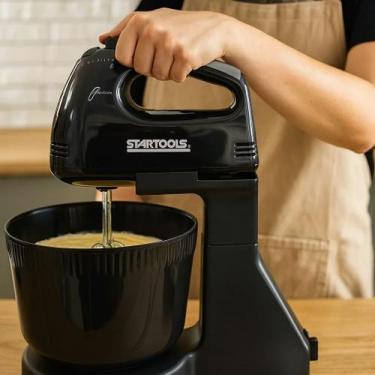 Imagem de Batedeira Elétrica Balde Batedor Massa Bolo Chantilly Receitas Preta R