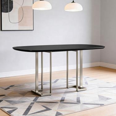 Imagem de Mesa de Jantar 6 Lugares Retangular Orgânico Com Vidro 180cm Pés Industrial Alina N01 P...