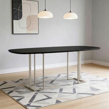 Imagem de Mesa de Jantar 8 Lugares Retangular Orgânico Com Vidro 200cm Pés Industrial Alina N01 P...