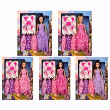 Imagem de Brinquedo Atacado Kit Com 5 Bonecas Tipo Barbie Plástico Brinde - Mega