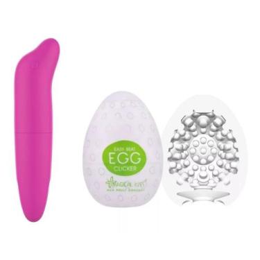 Imagem de Vibrador Feminino Ponto G Golfinho + Masturbador Masculino Egg Ovo - M
