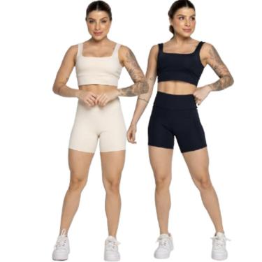 Imagem de KIT 2 Conjunto Top Alça Grossa e Short Smart Bella Fiore Alta Compressão Academia Moda...