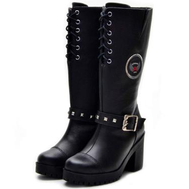 Imagem de BOTA FEMININA CANO ALTO MOTOCICLISTA COURO 9401 KM PRETA-Feminino