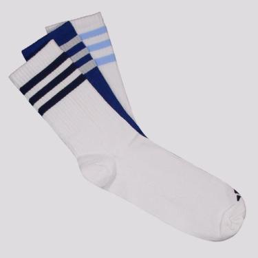 Imagem de Kit Meia Adidas Crew 3 Pares Juvenil Branca e Azul