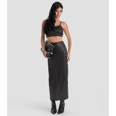 Imagem de Saia Longa Feminina em Malha Lantejoula Dianna Preto, G, Preto