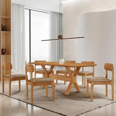 Imagem de Sala de Jantar Mesa Star, 180cm Tampo Laminado Barril e 6 Cadeiras Mod