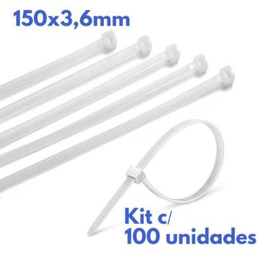 Imagem de Abraçadeira Nylon Branco 150x3,6mm GoOffice - Kit c/100 Unidades