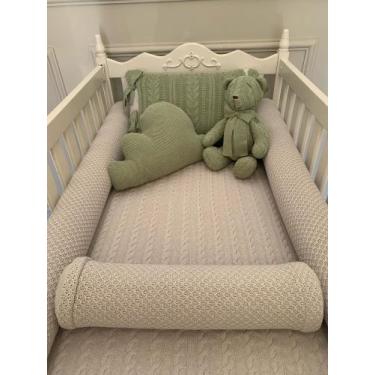 Imagem de Kit de Berço Tricot cinza claro e verde (urso e nuvem não incluso) - P