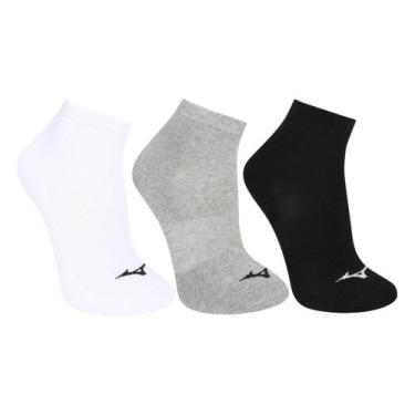 Imagem de Kit Meia Mizuno Cano Curto Prime 3 Pares, Cinza, Branco, 33/38