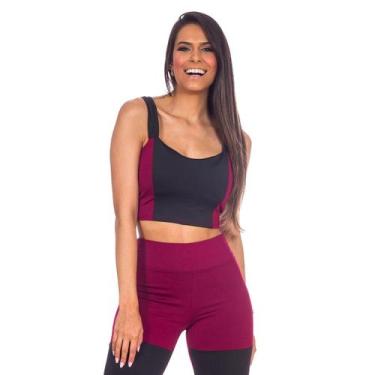 Imagem de Top Suplex Recorte com Elástico Preto/Vinho Feminino - Adora! Modas, M