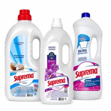 Imagem de Kit Lavanderia Suprema 3 Produtos Lava Roupas Coco 3L Amaciante 2L Alv