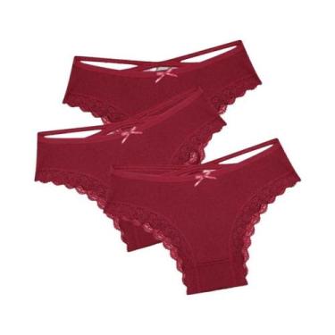 Imagem de Conjunto De Calcinhas De Algodão Com Renda De Cintura Baixa Para Mulhe