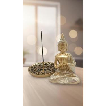 Imagem de Kit Buda Decorativo e Porta Incenso Dourado em Resina - Congratulation