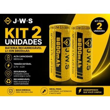 Imagem de Kit 2x Bateria Recarregável 26650 JWS Original 8800mAh 3,7V Alta Capac