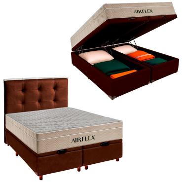 Imagem de Box Bau Blindado + Colchão Queen Airflex Airflex Colchões + Cabeceira Marrom