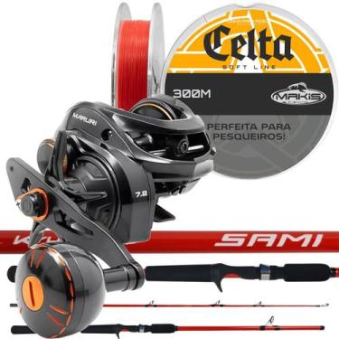 Imagem de Kit Pesca Pesqueiro Carretilha Bronx 300P Vara Fibra De Vidro 1,80m Li