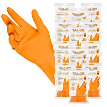Imagem de Luva Látex de Limpeza Multiuso Reutilizável Laranja kit com 12 Pares -