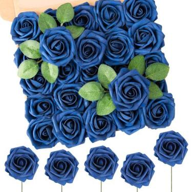 Imagem de Flores Artificiales N&T NIETING Rosas Azul Marino x50 con Tallo