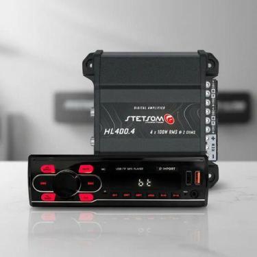 Imagem de Kit Som: Rádio Bluetooth Mp3 Controle Usb + Amplificador 4 Canais 400w