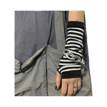 Imagem de Luvas Sem Dedos Listradas Em Preto E Cinza Unissex, Estilo Harajuku, L