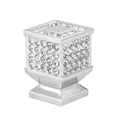Imagem de Luxuoso diamante K Punho de ouro checo liga de cristal puxar redondo/botão quadrado w/parafuso brilhante cromo brilho gaveta armário armário guarda-roupa YYDFPIIA (Color : Square Bright Chrome)