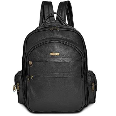 Imagem de Mochila Grande De Couro Legítimo Para Notebook E Viagem Cor:Preto