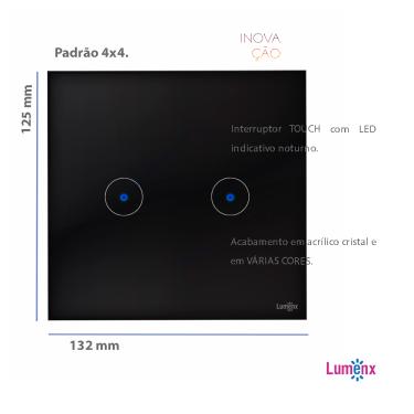 Imagem de Interruptor Touch Tok Glass 2 Botões Preto 4X4 Lumenx