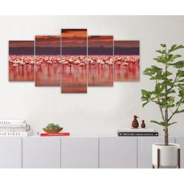 Imagem de Quadro Decorativo Sala Quarto Escritório Flamingos Laranja