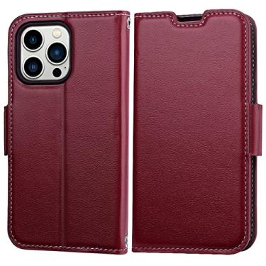 Imagem de Capa carteira para iPhone 13 Pro Max/13 Pro/13/13 Mini, capa de couro legítimo premium com suporte para cartão capa flip magnética para notebook, vermelha, 13 15,1 cm