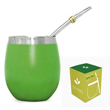 Imagem de (Verde) - Novomates Yerba Mate Gourd 8oz (237ml) - Best Yerba Mate Set - Dupla parede de aco inoxidavel Yerba Mate Cup com aco inoxidavel Mate Bombilla Straw