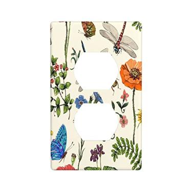 Imagem de Capas de saída duplex Placa de parede para tomadas elétricas Flores decorativas com estampa de borboletas Placa de tomada de insetos botânicos Placas de parede para luzes de tomada Capa para decoração de quarto